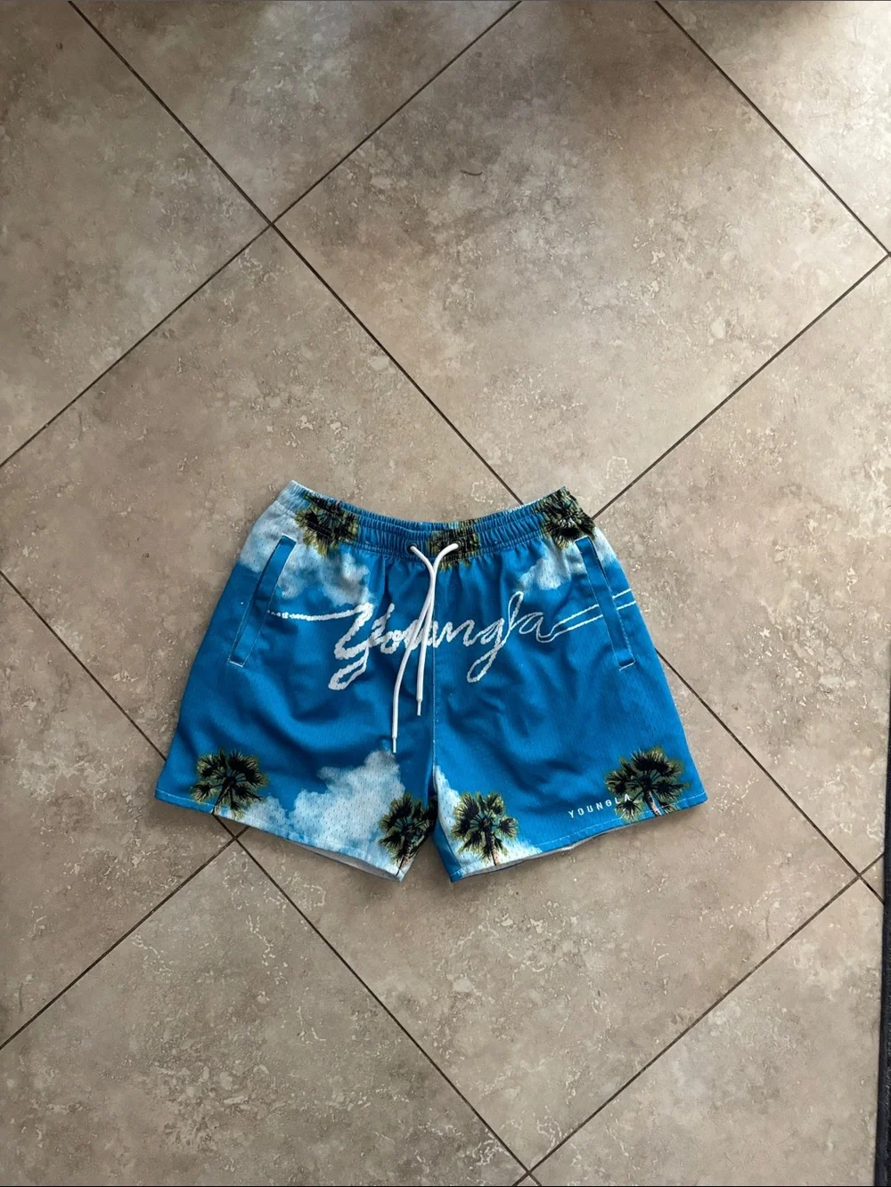 YoungLA Turquoise Palm-Print Shorts